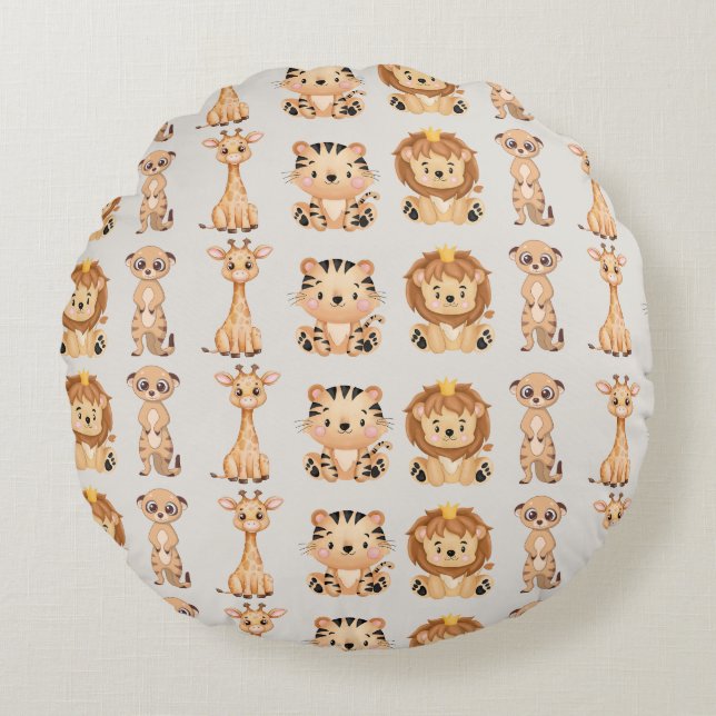 Cute African Wild Animals Round Cushion (Front)