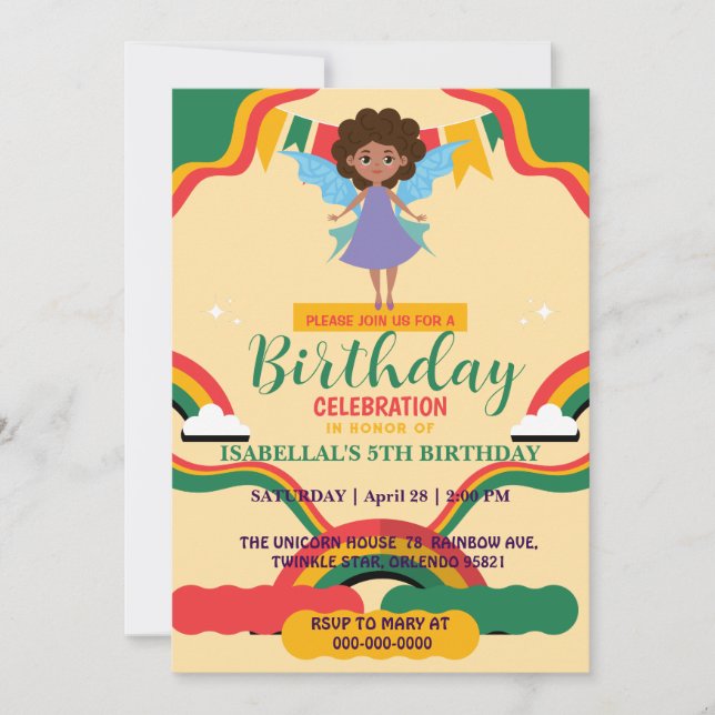 Cute afro angel African american girls Birthday  Invitation (Front)