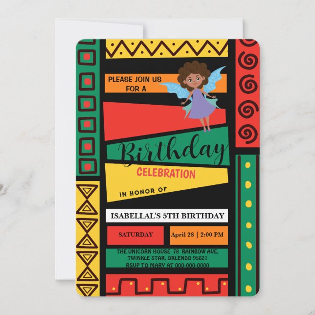 Cute afro angel African american girls Birthday  Invitation (Front)