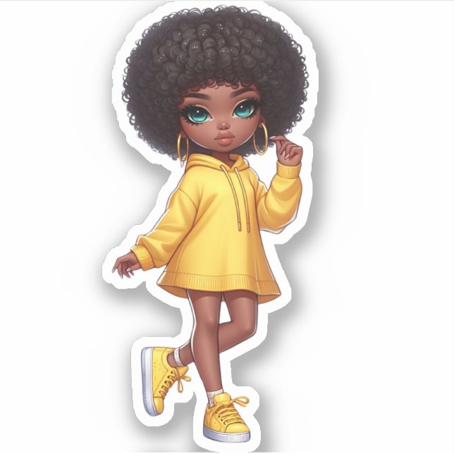 Cute afro black chibi girl/ yellow (Front)