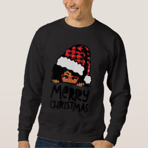 Cute Afro Black Girl Glasses Santa Melanin Merry C Sweatshirt