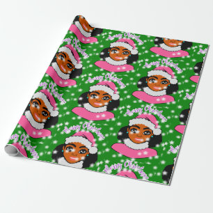 Cute Afro Girl Christmas Wrapping Paper