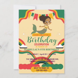 Cute afro mermaid African american girls Birthday  Invitation