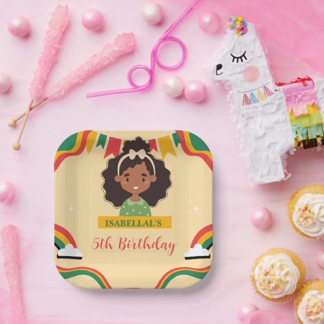 Cute afro mermaid African american girls Birthday  Paper Plate (Party)