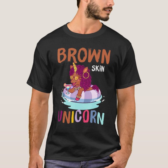 Cute Afro Natural Hair Brown Skin Unicorn Bhm Afri T-Shirt (Front)