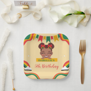 Cute afro rainbow African american girls Birthday  Paper Plate