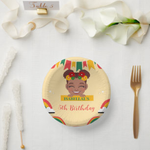 Cute afro rainbow African american girls Birthday Paper Plate