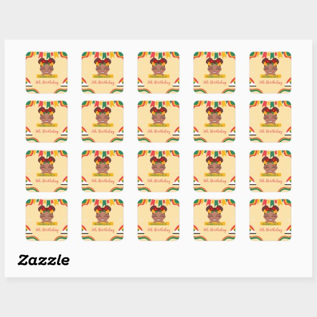 Cute afro rainbow African american girls Birthday  Square Sticker (Sheet)