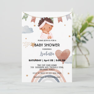 Cute afro rainbow star balloon baby shower party invitation