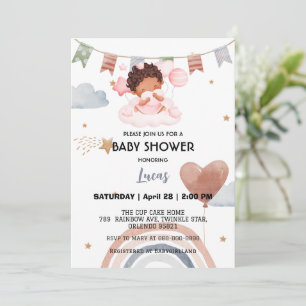 Cute afro rainbow star balloon baby shower party invitation