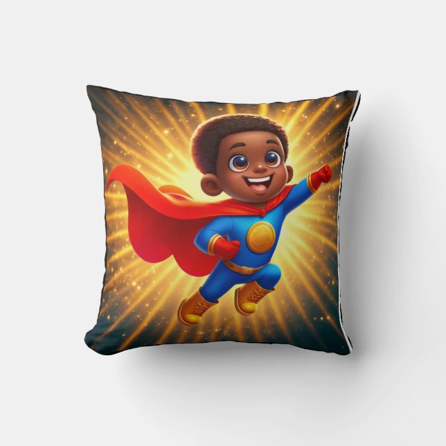 Cute Afro Superhero Throw Cushion (Front)