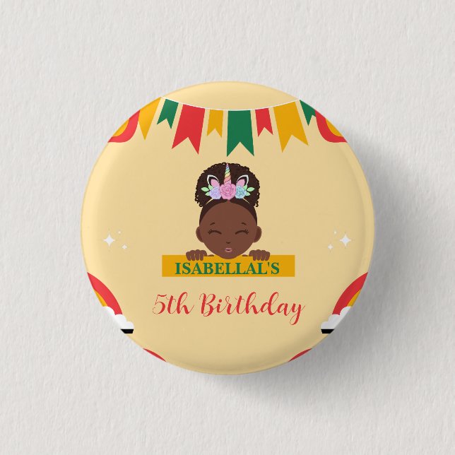 Cute afro unicorn African american girls Birthday  3 Cm Round Badge (Front)