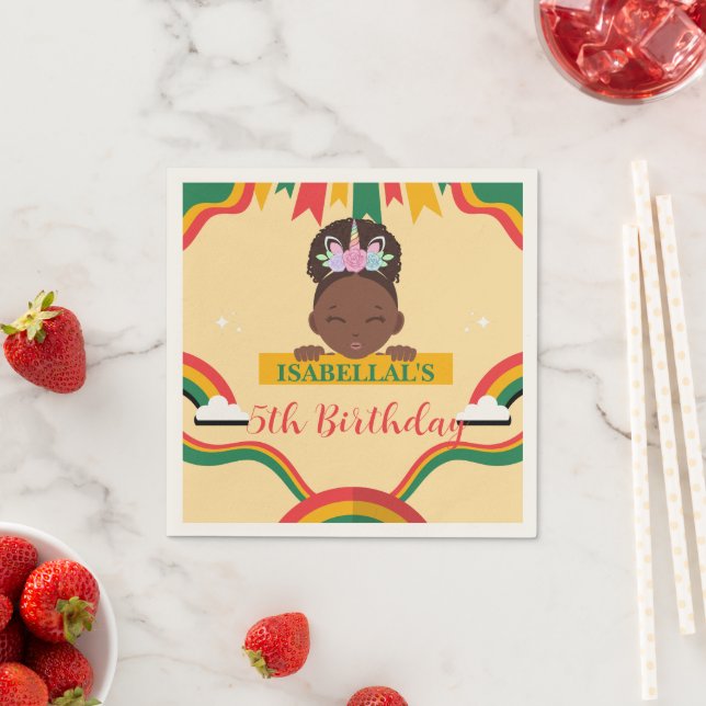 Cute afro unicorn African american girls Birthday  Napkin (Insitu)