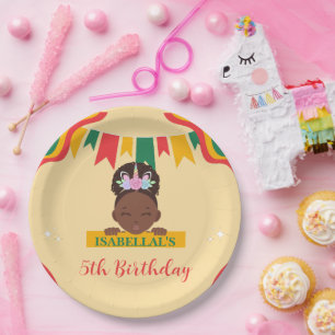 Cute afro unicorn African american girls Birthday  Paper Plate
