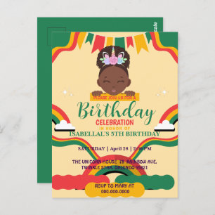 Cute afro unicorn African american girls Birthday  Postcard