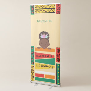 Cute afro unicorn African american girls Birthday Retractable Banner
