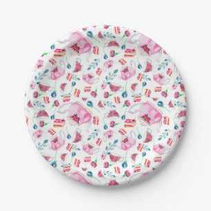Cute Afternoon Tea Party Watercolor Floral Garden Paper Plate