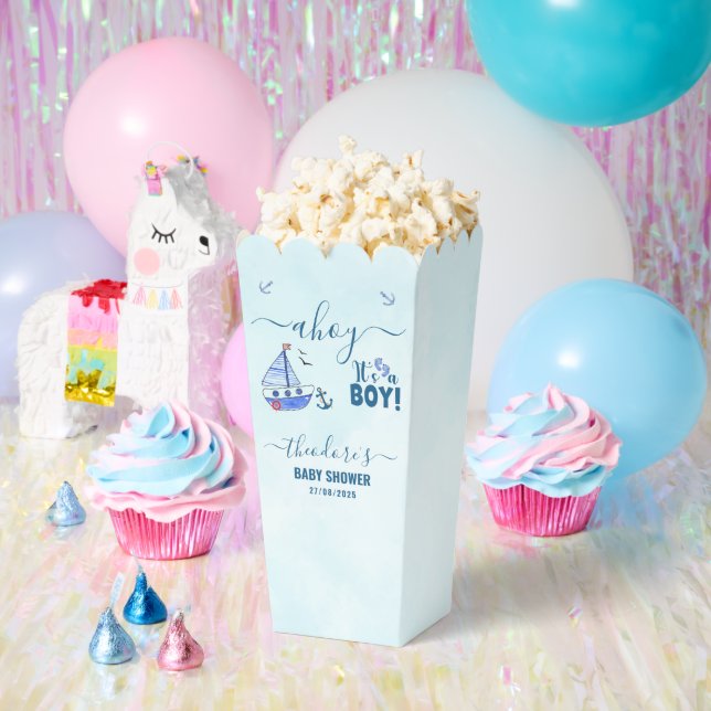 Cute Ahoy It's a Boy Sailboat Nautical Baby Shower Favour Box (Party)