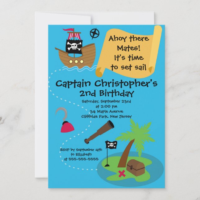 Cute Ahoy Mates Pirate Birthday Party Invitations (Front)