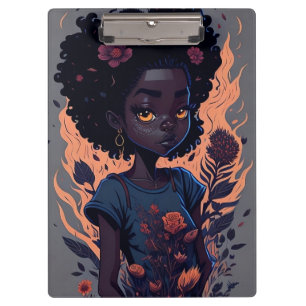 Cute Ai Generated Girl with Flowers and Flames Clipboard