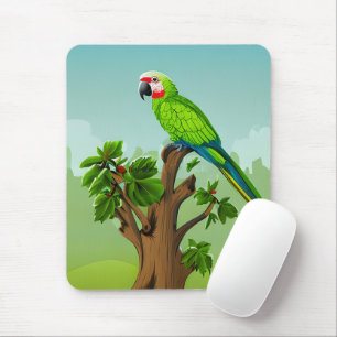 Cute AI Generated Green Parrot Mouse Mat