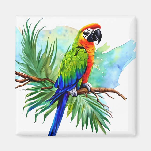 Cute AI Generated Macaw Parrot Magnet (Front)