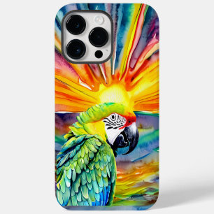 Cute AI Generated Watercolor Style Green Parrot iPhone 14 Pro Max Case