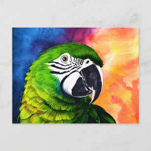 Cute AI Generated Watercolor Style Green Parrot Postcard