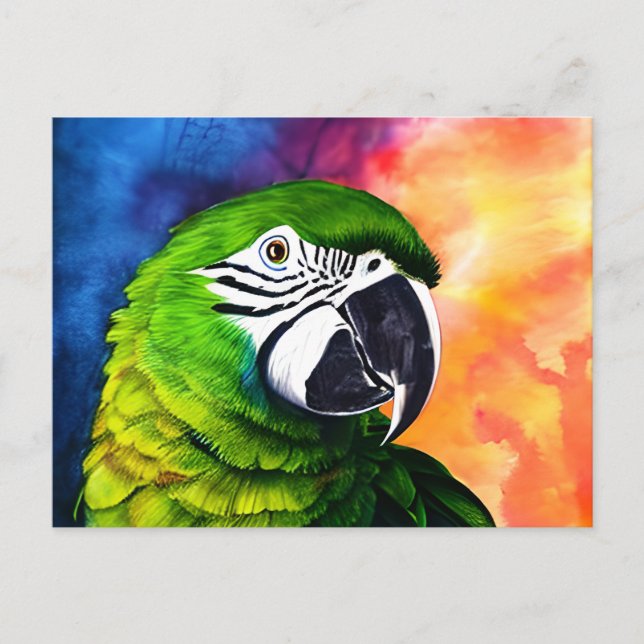 Cute AI Generated Watercolor Style Green Parrot Postcard (Front)