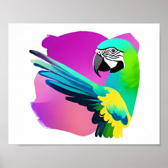 Cute AI Generated Watercolor Style Green Parrot Poster (Front)