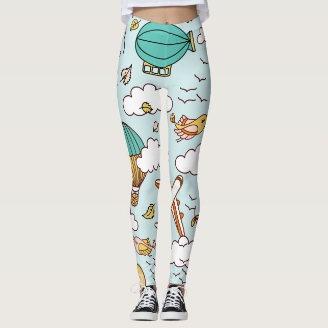 Cute Air Balloons Seamless Pattern Leggings (Front)