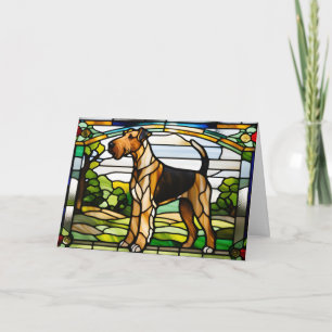 Cute Airedale Stained Glass Card