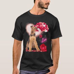 Cute Airedale Terrier Balloon Heart Valentine's Da T-Shirt