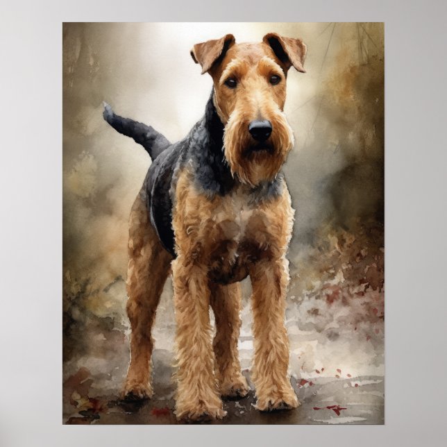Cute Airedale Terrier Dog Art Print Poster (Front)