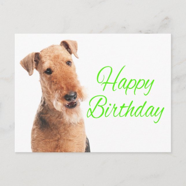 Cute Airedale Terrier Puppy Dog Happy Birthday Postcard (Front)