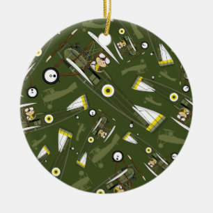 Cute Airforce Pilot and Biplane Ceramic Tree Decoration