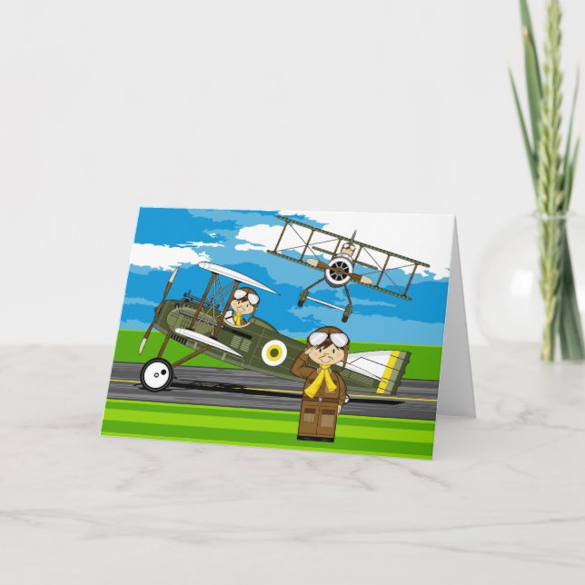 Cute Airforce Pilots and Biplanes Card (Front)