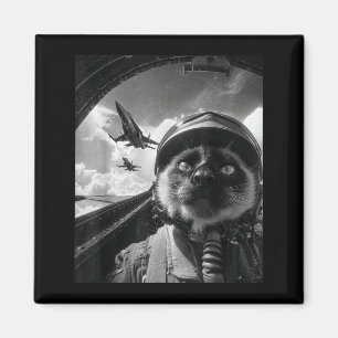 Cute Airplane Cat Jet Pilot Selfie Siamese Fighter Magnet