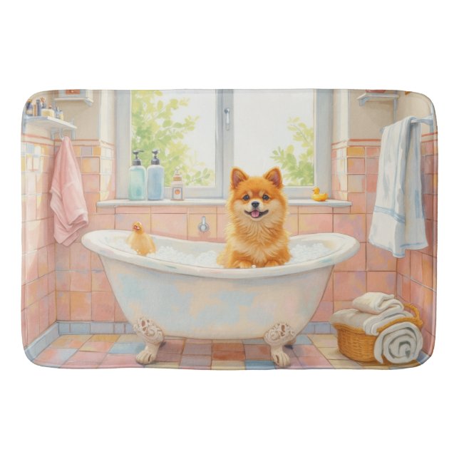 Cute Akita Bath Time Bathroom Decor Mat (Front)