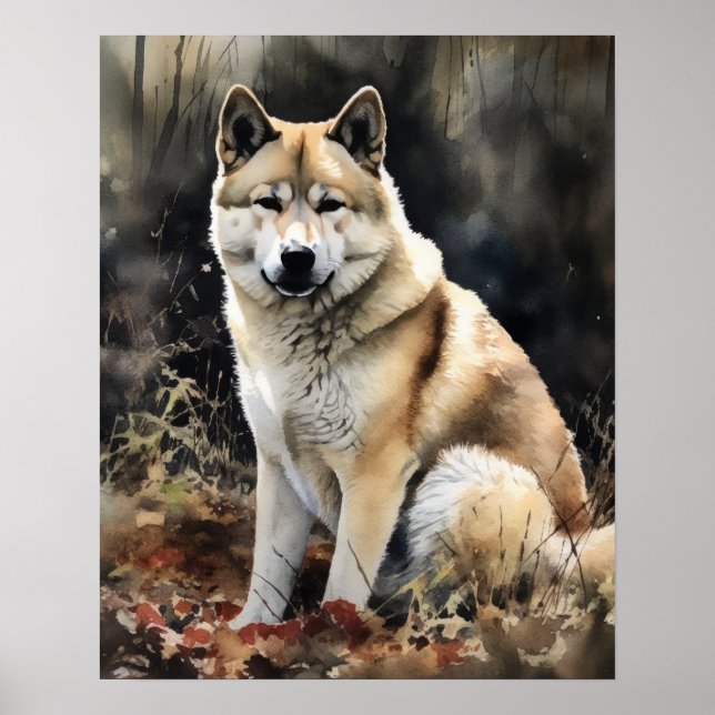 Cute Akita Dog Art Print Poster (Front)