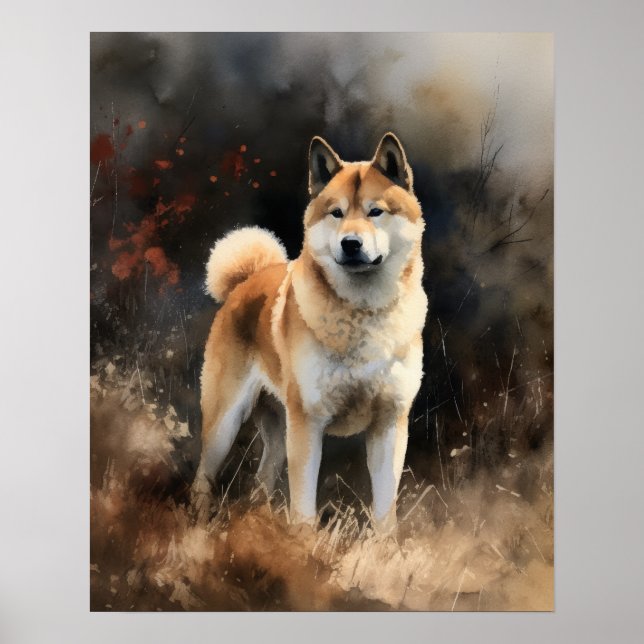 Cute Akita Dog Art Print Poster (Front)