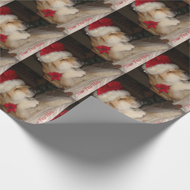 Cute akita dog giving paw santa hat cone christmas wrapping paper (Corner)