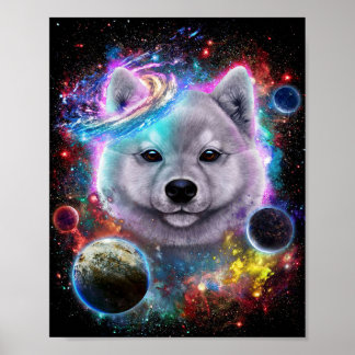 Cute Akita Dog in Space | Galaxy Print