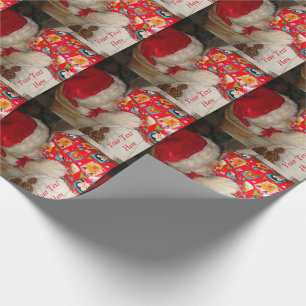 Cute akita dog santa hat opening christmas gift wrapping paper