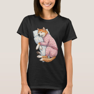 Cute Akita Dog Sleeping in Pyjamas Bedtime Art T-Shirt