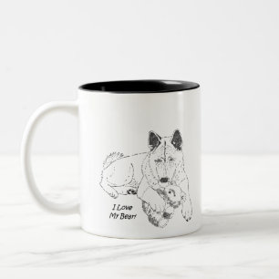 Cute akita drawing with teddy bear dog Two-Tone coffee mug