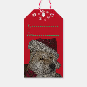 Cute akita in red santa hat christmas dog gift tags