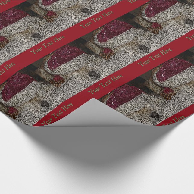 Cute akita in red santa hat sleeping wrapping paper (Corner)