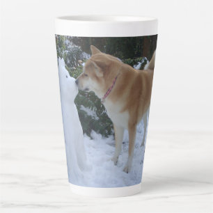 cute akita kissing snowman akita photo christmas latte mug