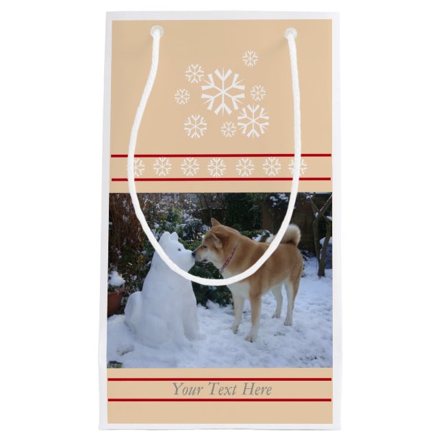 cute akita kissing snowman akita photo christmas small gift bag (Front)